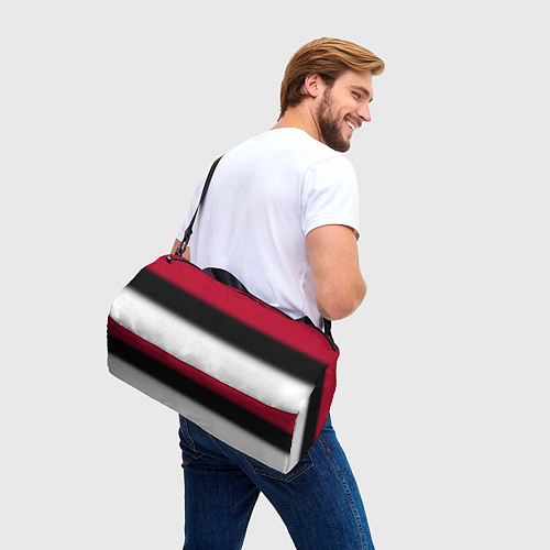 Спортивная сумка Размытый полосатый узор черный красный белый / 3D-принт – фото 3
