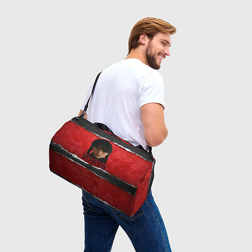 Спортивная сумка Уэнсдэй красно-черный фон / 3D-принт – фото 3
