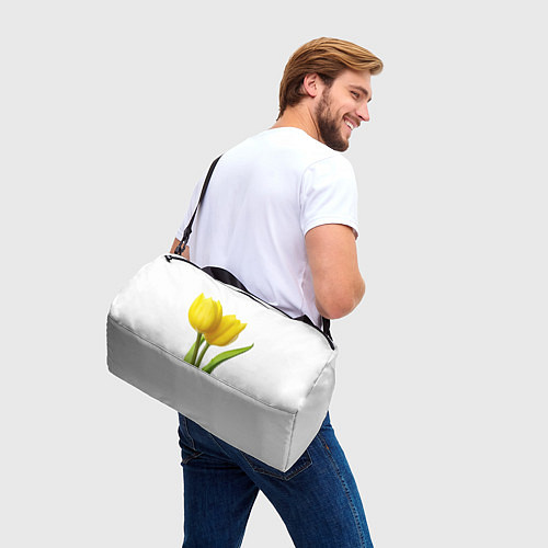 Спортивная сумка Желтые тюльпаны на белом / 3D-принт – фото 3
