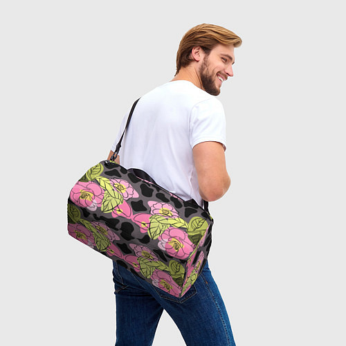 Спортивная сумка Леопардовый принт и цветы / 3D-принт – фото 3