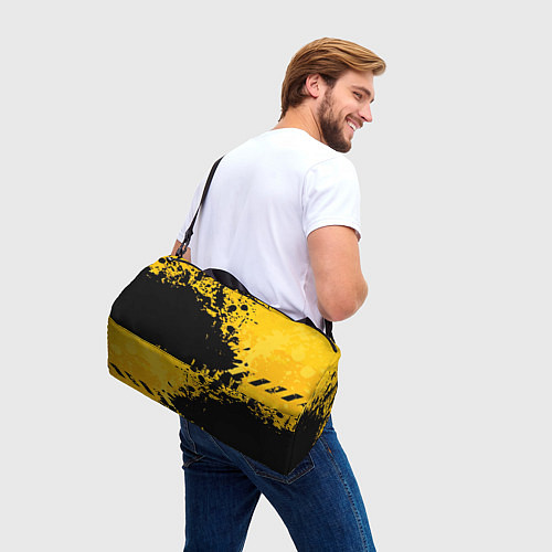 Спортивная сумка Пятна черной краски на желтом фоне / 3D-принт – фото 3