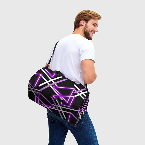 Спортивная сумка Фиолетовые полоски с неоном / 3D-принт – фото 3