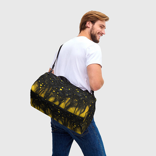 Спортивная сумка Желтые брызги на черном фоне / 3D-принт – фото 3
