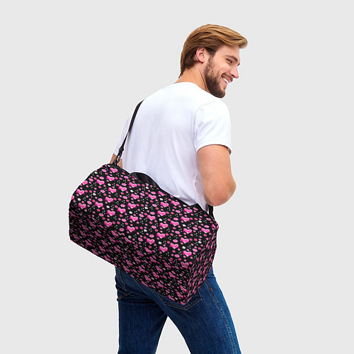 Спортивная сумка Черный фон, барби и цветы / 3D-принт – фото 3