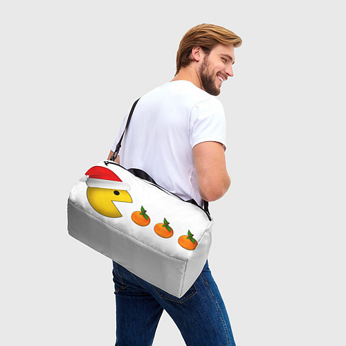 Спортивная сумка Новогодний пэкмэн с мандаринами / 3D-принт – фото 3