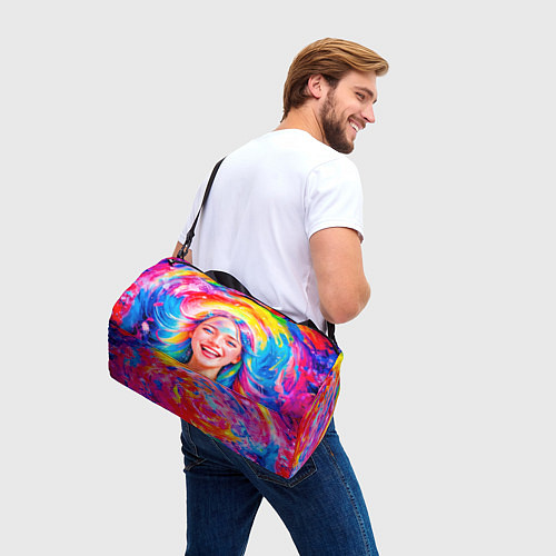 Спортивная сумка Девушка с красочными волосами в каплях воды / 3D-принт – фото 3