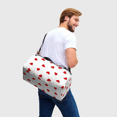 Спортивная сумка Красные сердечки на белом / 3D-принт – фото 3