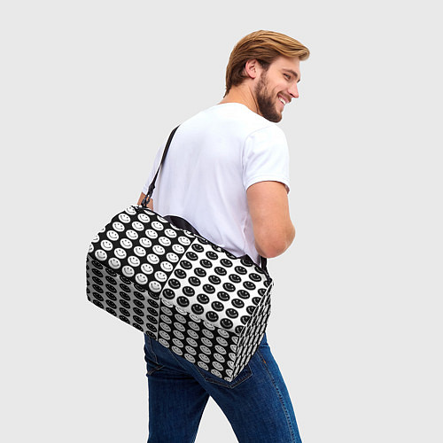 Спортивная сумка Smiley black and white / 3D-принт – фото 3