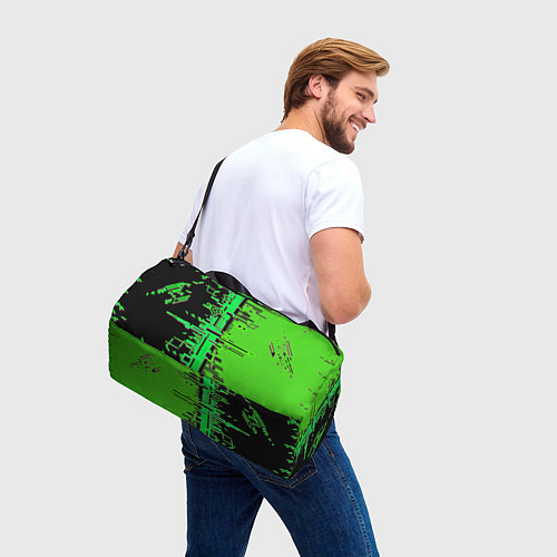 Спортивная сумка Кибер-глитч зелёный / 3D-принт – фото 3