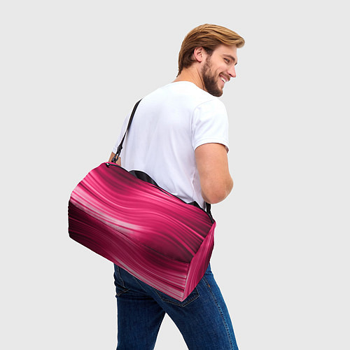 Спортивная сумка Абстрактный волнистый узор в красно-розовых тонах / 3D-принт – фото 3