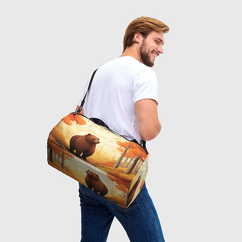 Спортивная сумка Мишка в осеннем лесу фолк-арт / 3D-принт – фото 3