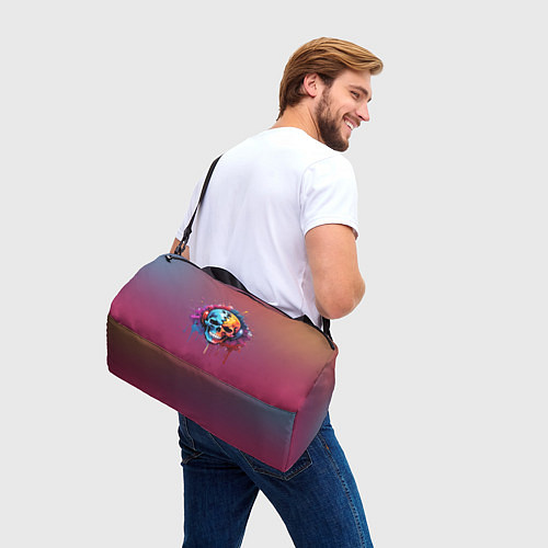 Спортивная сумка Череп Dj в наушниках и брызги краски / 3D-принт – фото 3