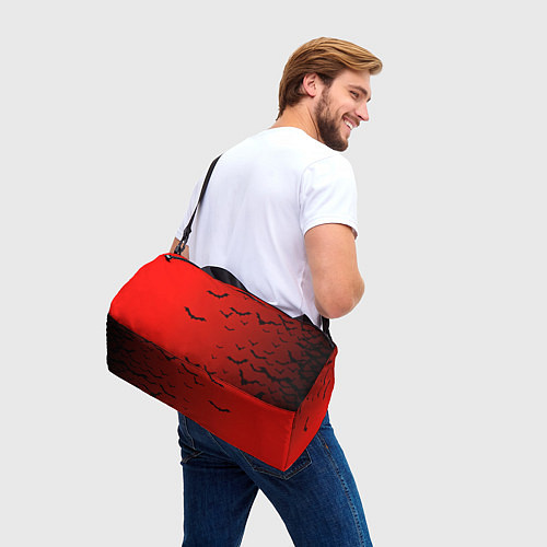 Спортивная сумка Летучие мыши на красном фоне / 3D-принт – фото 3