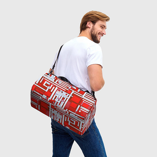 Спортивная сумка Полосы на красном фоне / 3D-принт – фото 3