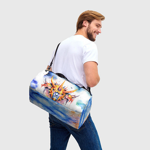 Спортивная сумка Агрессивный оранжевый робот акварель / 3D-принт – фото 3