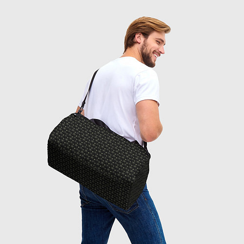 Спортивная сумка Паттерн чёрный маленькие стилизованные цветы / 3D-принт – фото 3