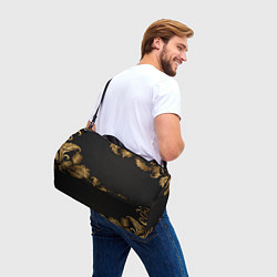Сумки спортивные Золотые объемные листья на черном, цвет: 3D-принт — фото 2