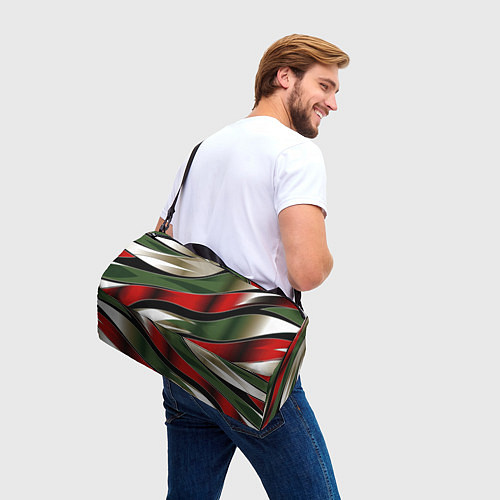 Спортивная сумка Белые зеленые и красные полосы / 3D-принт – фото 3