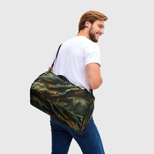 Спортивная сумка Реалистичный охотничий камуфляж из ткани и листьев / 3D-принт – фото 3