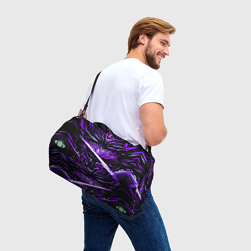 Спортивная сумка Фиолетовый камень на чёрном фоне / 3D-принт – фото 3