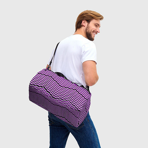 Спортивная сумка Фиолетовые и белые ломаные линии / 3D-принт – фото 3