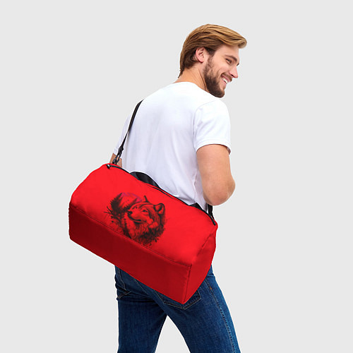 Спортивная сумка Рисунок волка на красном / 3D-принт – фото 3