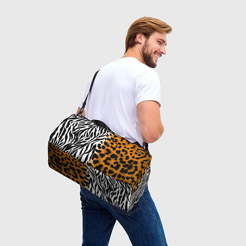 Спортивная сумка Леопардовые пятна с полосками зебры / 3D-принт – фото 3