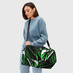 Сумки спортивные Зелёно-белая абстракция и чёрный фон, цвет: 3D-принт — фото 2