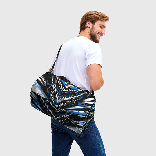 Спортивная сумка Абстрактные бело-синие шипы / 3D-принт – фото 3