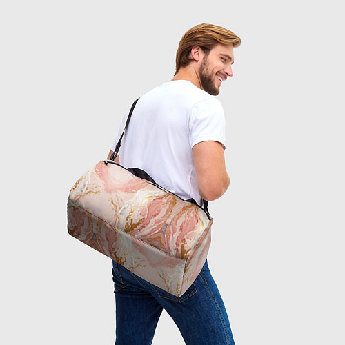 Спортивная сумка Брызги розовых и золотых красок в хаотичных узорах / 3D-принт – фото 3