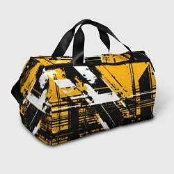 Сумки спортивные Diagonal black and white stripes on a yellow backg, цвет: 3D-принт