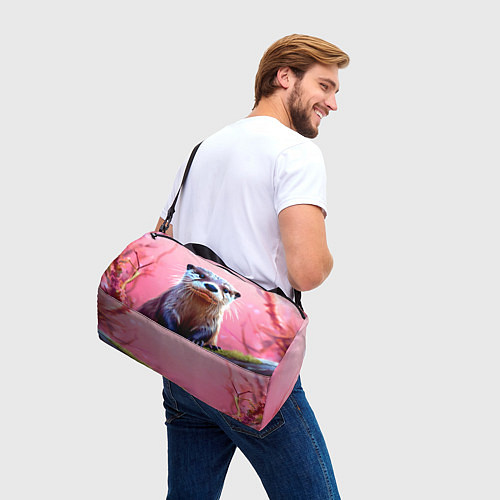 Спортивная сумка Выдра в розовом цвете / 3D-принт – фото 3