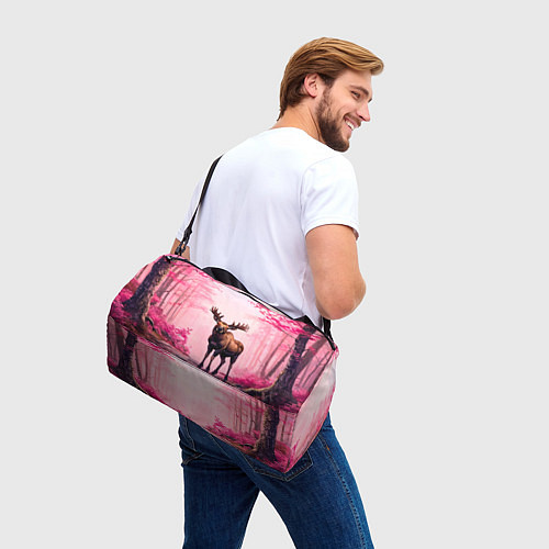 Спортивная сумка Лось в розовом лесу / 3D-принт – фото 3