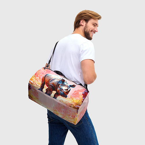 Спортивная сумка Носорог в розовом / 3D-принт – фото 3