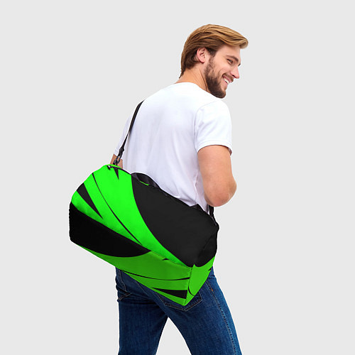 Спортивная сумка Чёрный с зелёным двуцветный / 3D-принт – фото 3