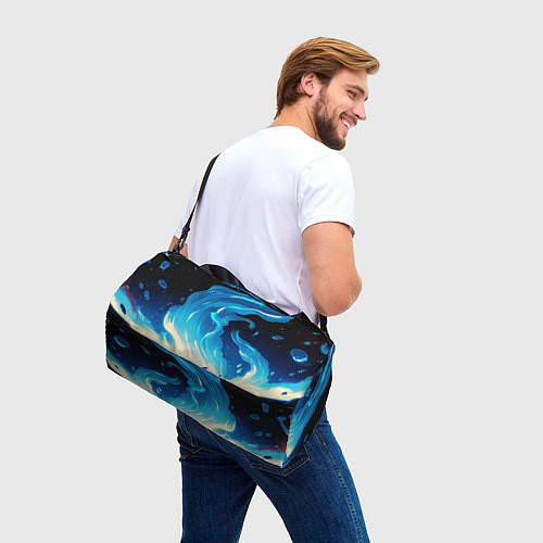 Спортивная сумка Бело-синее пламя из абстрактных красок / 3D-принт – фото 3