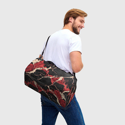 Спортивная сумка Красно-черная потертая текстура / 3D-принт – фото 3