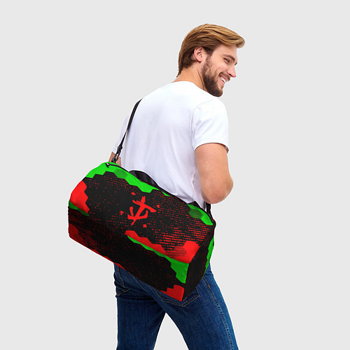 Спортивная сумка Doom лого соты текстура / 3D-принт – фото 3