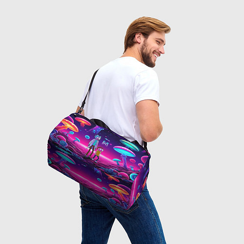 Спортивная сумка Морти и Рик на планете неоновых сказочных грибов / 3D-принт – фото 3