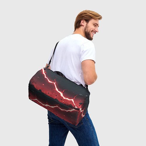 Спортивная сумка Красная молния на черной текстуре / 3D-принт – фото 3