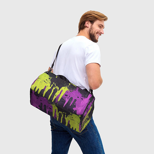 Спортивная сумка Желтая и фиолетовая краска на черном / 3D-принт – фото 3
