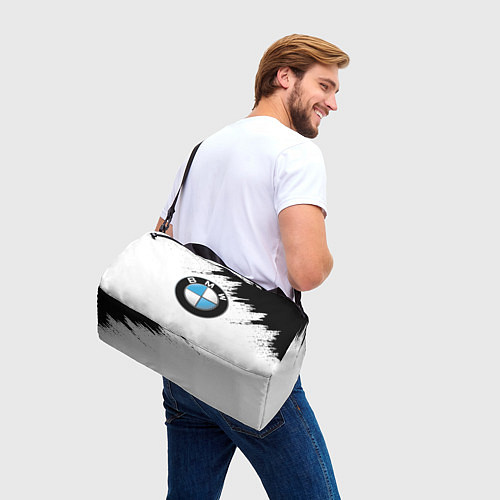 Спортивная сумка BMW лого на бело-черном / 3D-принт – фото 3