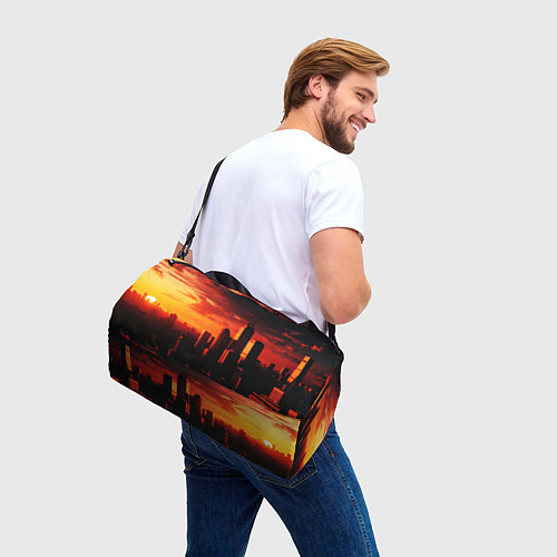Спортивная сумка Стилизованный город оранжевый закат / 3D-принт – фото 3
