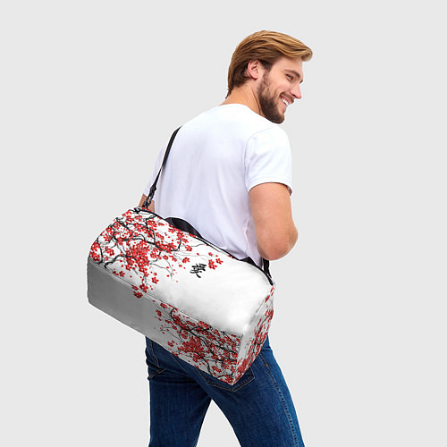 Спортивная сумка Сакура с иероглифом Любовь / 3D-принт – фото 3