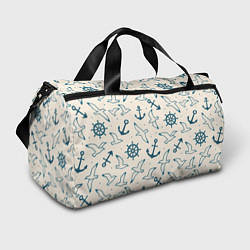 Сумки спортивные Морской паттерн из штурвалов, чаек и якорей, цвет: 3D-принт