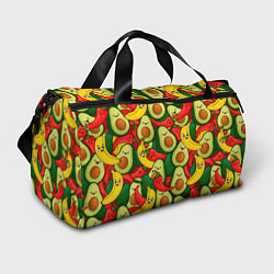 Сумки спортивные Авокадо, бананы, перцы чили улыбаются - паттерн фр, цвет: 3D-принт