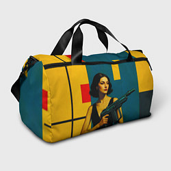 Сумки спортивные Девушка с ретрофутуристическим автоматом поп-арт 1, цвет: 3D-принт