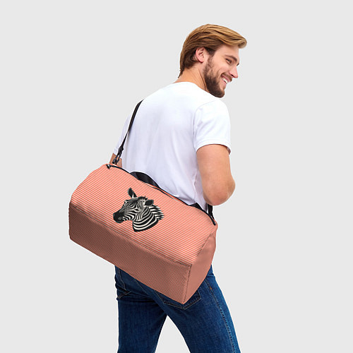 Спортивная сумка Зебра на оранжевых полосах / 3D-принт – фото 3