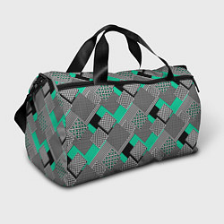Сумки спортивные Черно бирюзовая абстрактная геометрия пэчворк, цвет: 3D-принт