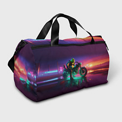 Сумки спортивные Шрек на мотоцикле на закате - нейроарт фантазия, цвет: 3D-принт